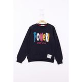 Toontoy Kız Çocuk Relax Fit Bisiklet Yaka Baskılı Yırtmaçlı Sweatshirt - 2 Iplik - Lacivert - 8