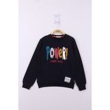 Toontoy Kız Çocuk Relax Fit Bisiklet Yaka Baskılı Yırtmaçlı Sweatshirt - 2 Iplik - Siyah - 10