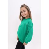 Toontoy Kız Çocuk Relax Fit Bisiklet Yaka Büzgülü Reglan Kol Sweatshirt - 2 Iplik - Koyu Yeşil