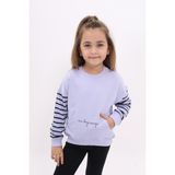 Toontoy Kız Çocuk Relax Fit Bisiklet Yaka Cepli Baskılı Sweatshirt - Kolu Çizgili & 2 Iplik - Açık Lila - 4