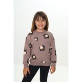 Toontoy Kız Çocuk Relax Fit Bisiklet Yaka Düşük Omuz Baskılı Sweatshirt - 2 Iplik - Acı Kahve - 7