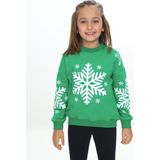 Toontoy Kız Çocuk Relax Fit Bisiklet Yaka Düşük Omuz Baskılı Sweatshirt - 2 Iplik - Çimen Yeşili - 8