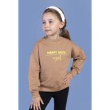 Toontoy Kız Çocuk Relax Fit Bisiklet Yaka Düşük Omuz Baskılı Sweatshirt - 2 Iplik - Kahverengi - 7