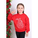 Toontoy Kız Çocuk Relax Fit Bisiklet Yaka Düşük Omuz Baskılı Sweatshirt -2 Iplik - Kırmızı - 6