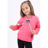 Toontoy Kız Çocuk Relax Fit Bisiklet Yaka Düşük Omuz Baskılı Sweatshirt - Bağcık Detaylı & 2 Iplik - Fuşya - 5