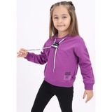 Toontoy Kız Çocuk Relax Fit Bisiklet Yaka Düşük Omuz Baskılı Sweatshirt - Bağcık Detaylı & 2 Iplik - Mor - 3
