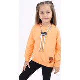 Toontoy Kız Çocuk Relax Fit Bisiklet Yaka Düşük Omuz Baskılı Sweatshirt - Bağcık Detaylı & 2 Iplik - Turuncu - 3
