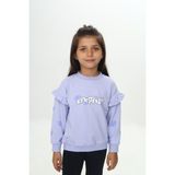 Toontoy Kız Çocuk Relax Fit Bisiklet Yaka Düşük Omuz Baskılı Sweatshirt - Kolu Fırfırlı & 2 Iplik - Açık Lila