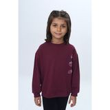 Toontoy Kız Çocuk Relax Fit Bisiklet Yaka Düşük Omuz Baskılı Sweatshirt - Mor - 5 Yaş