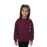 Toontoy Kız Çocuk Relax Fit Bisiklet Yaka Düşük Omuz Baskılı Sweatshirt - Mor - 6 Yaş
