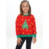 Toontoy Kız Çocuk Relax Fit Bisiklet Yaka Düşük Omuz Baskılı Sweatshirt - Renk Bloklu & 2 Iplik - Kırmızı