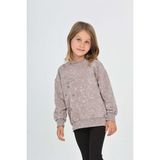 Toontoy Kız Çocuk Relax Fit Bisiklet Yaka Düşük Omuz Baskılı Yırtmaçlı Sweatshirt - 2 Iplik - Acı Kahve - 7
