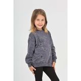 Toontoy Kız Çocuk Relax Fit Bisiklet Yaka Düşük Omuz Baskılı Yırtmaçlı Sweatshirt - 2 Iplik - Füme - 7