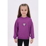 Toontoy Kız Çocuk Relax Fit Bisiklet Yaka Düşük Omuz Nakış Baskılı Sweatshirt - 2 Iplik - Mor - 4