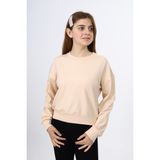 Toontoy Kız Çocuk Relax Fit Bisiklet Yaka Düşük Omuz Sweatshirt - 2 Iplik - Bej - 10 - 11 Yaş