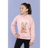 Toontoy Kız Çocuk Relax Fit Bisiklet Yaka Hafif Düşük Omuz Baskılı Sweatshirt - 2 Iplik - Açık Pembe - 10