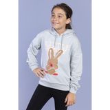 Toontoy Kız Çocuk Relax Fit Bisiklet Yaka Hafif Düşük Omuz Baskılı Sweatshirt - 2 Iplik - Gri - 6