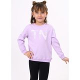 Toontoy Kız Çocuk Relax Fit Bisiklet Yaka Hafif Düşük Omuz Baskılı Sweatshirt - 2 Iplik - Lila