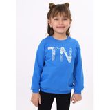 Toontoy Kız Çocuk Relax Fit Bisiklet Yaka Hafif Düşük Omuz Baskılı Sweatshirt - 2 Iplik - Saks - 5