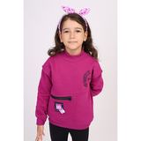 Toontoy Kız Çocuk Relax Fit Dik Yaka Düşük Omuz Cepli Baskılı Sweatshirt - Fermuar Detaylı & 3 Iplik Şardonlu - Mürdüm - 5