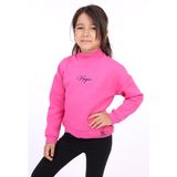Toontoy Kız Çocuk Relax Fit Dik Yaka Düşük Omuz Nakış Baskılı Sweatshirt - 3 Iplik Şardonlu - Fuşya - 4