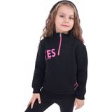 Toontoy Kız Çocuk Relax Fit Dik Yaka Fermuarlı Baskılı Sweatshirt - 3 Iplik Şardonlu - Siyah - 5