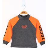 Toontoy Kız Çocuk Relax Fit Dik Yaka Reglan Kol Baskılı Sweatshirt - Renk Bloklu & 2 Iplik - Antrasit - 7
