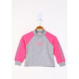 Toontoy Kız Çocuk Relax Fit Dik Yaka Reglan Kol Baskılı Sweatshirt - Renk Bloklu & 2 Iplik - Gri - 7
