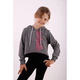 Toontoy Kız Çocuk Relax Fit Kapüşonlu Baskılı Crop Sweatshirt - 2 Iplik - Antrasit - 8