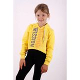 Toontoy Kız Çocuk Relax Fit Kapüşonlu Baskılı Crop Sweatshirt - 2 Iplik - Sarı - 10