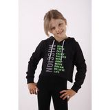 Toontoy Kız Çocuk Relax Fit Kapüşonlu Baskılı Crop Sweatshirt - 2 Iplik - Siyah - 14