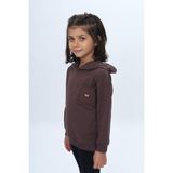 Toontoy Kız Çocuk Relax Fit Kapüşonlu Düşük Omuz Nakışlı Sweatshirt - Cep Detaylı - Kahve - 2 Yaş