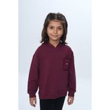 Toontoy Kız Çocuk Relax Fit Kapüşonlu Düşük Omuz Nakışlı Sweatshirt - Cep Detaylı - Mor - 6 Yaş