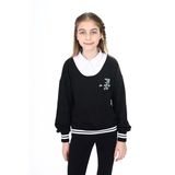 Toontoy Kız Çocuk Relax Fit Polo Yaka Düşük Omuz Baskılı Okul Sweatshirt - Garnili & 2 İplik