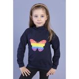 Toontoy Kız Çocuk Relax Fit Yarım Balıkçı Yaka Baskılı Sweatshirt - 2 Iplik - Lacivert - 6