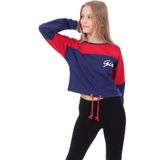 Toontoy Kız Çocuk Relax Fit Yuvarlak Yaka Düşük Omuz Renk Bloklu Baskılı Crop Sweatshirt - Beli Ayarlanabilir &2 Iplik - Kırmızı - 14
