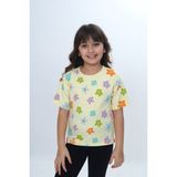 Toontoy Kız Çocuk Renkli Çiçek Baskılı Tişört - Açık Sarı - 4 Yaş