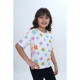 Toontoy Kız Çocuk Renkli Çiçek Baskılı Tişört - Ekru - 3 Yaş