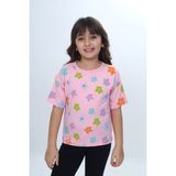 Toontoy Kız Çocuk Renkli Çiçek Baskılı Tişört - Pembe - 5 Yaş
