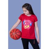 TOONTOY Kız Çocuk Renkli Instagram Baskılı Tişört 10 Yaş, 10 Yaş, 11083-, Kırmızı, Kız çocuk