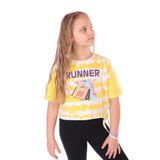 Toontoy Kız Çocuk Runner Baskılı Batikli Tişört - 10 - 11 Yaş - Koyu Sarı
