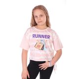 Toontoy Kız Çocuk Runner Baskılı Batikli Tişört - 13 - 14 Yaş - Pudra