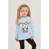 Toontoy Kız Çocuk Sallanan Panda Baskılı Sweatshirt - Mavi - 2 Yaş