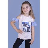 Toontoy Kız Çocuk Şapkası Garnili Köpek Baskılı T-Shirt - 5 Yaş - Pudra