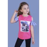 Toontoy Kız Çocuk Şapkası Garnili Köpek Baskılı T-Shirt - 7 Yaş - Fuşya