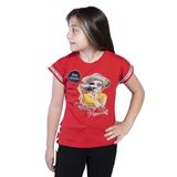 Toontoy Kız Çocuk Şerit Detaylı Baskılı Tişört - 10 Yaş - Kırmızı