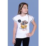 Toontoy Kız Çocuk Şerit Detaylı Baskılı Tişört