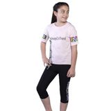 Toontoy Kız Çocuk Şerit Detaylı Renkli Baskılı Taytlı Takım Pudra 6 YAŞ