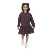 TOONTOY Kız Çocuk Şeritli Kalp Nakışlı Elbise, 3 Yaş, 24941, Kahverengi, Kız Çocuklar