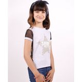 Toontoy Kız Çocuk Shine Yıldız Baskılı Kol Kısmı Fileli T-shirt - 5 Yaş - Gri Melanj